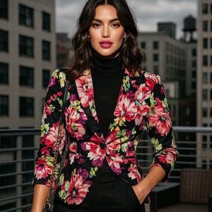 NWT Candies Womens Floral Blazer Small Vibrant Cropped Jacket‎ Y2K Career Church